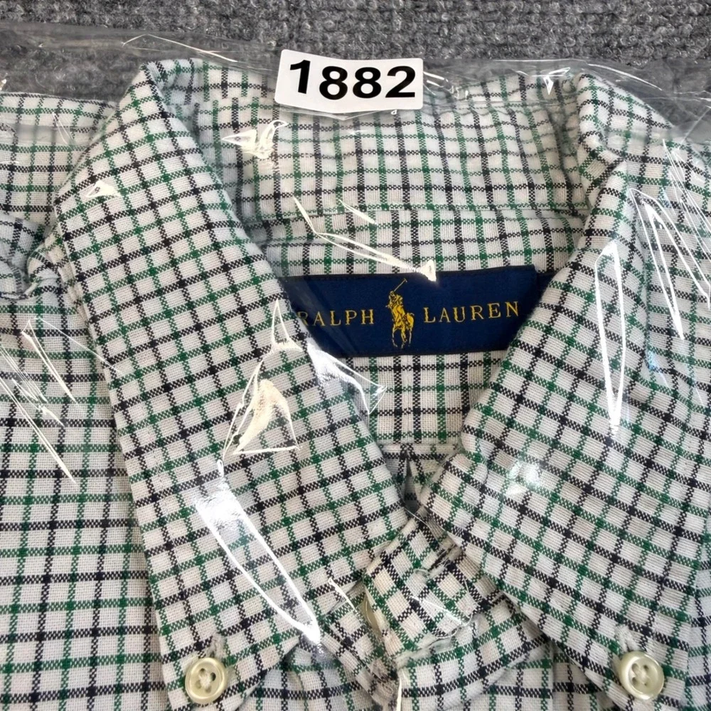 Polo Ralph Lauren Button Down Shirt Mens Large Green White Tattersall Check